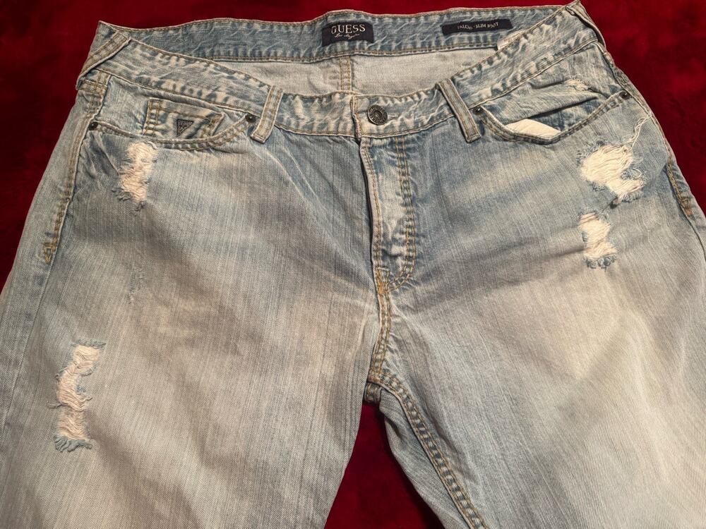 Guess Falcon Slim Boot Jeans Men’s 40 Light Wash Distressed Y2K Vintage